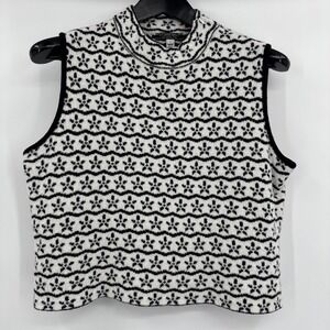 ST JOHN SPORT‎ BY MARIE GRAY SLEEVELESS SWEATER VEST SIZE L Black White Floral